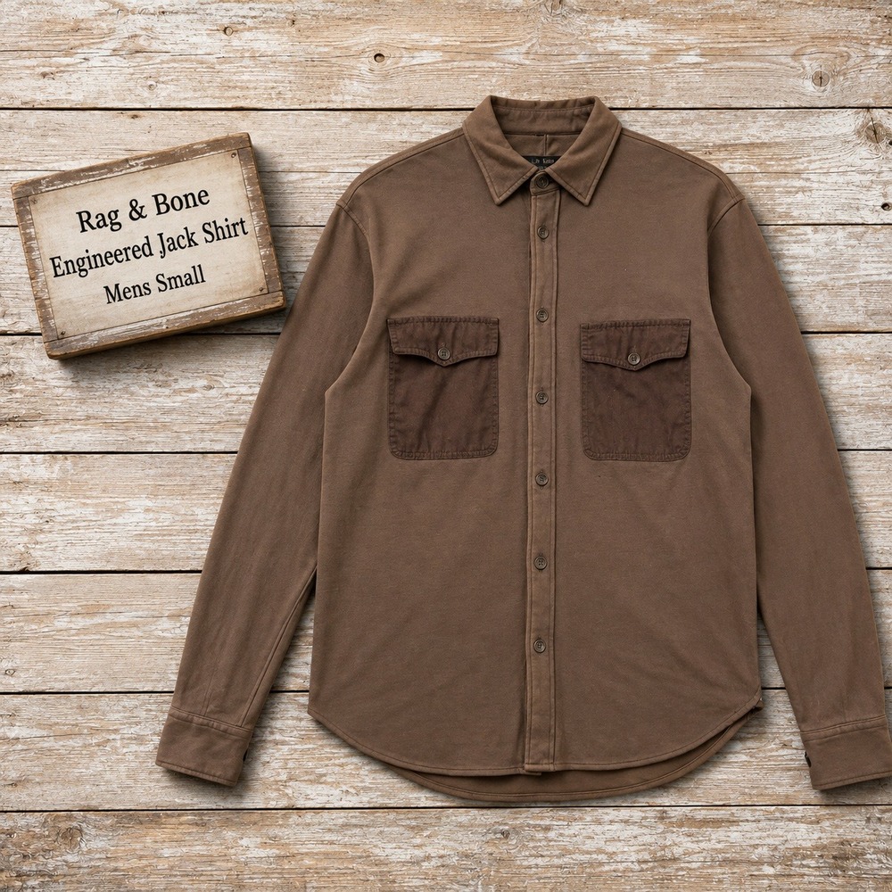 Rag & Bone Engineered Jack Shirt Mens Small Brown Cotton Utility Overshirt